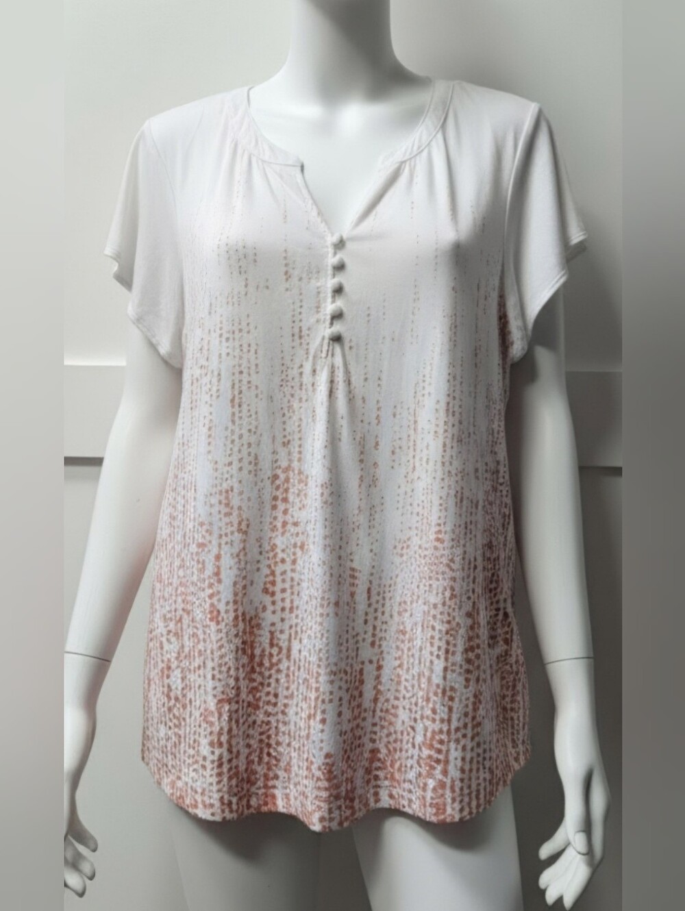 Liz Claiborne Women's Short Sleeve White & Orange Print Top Size Large